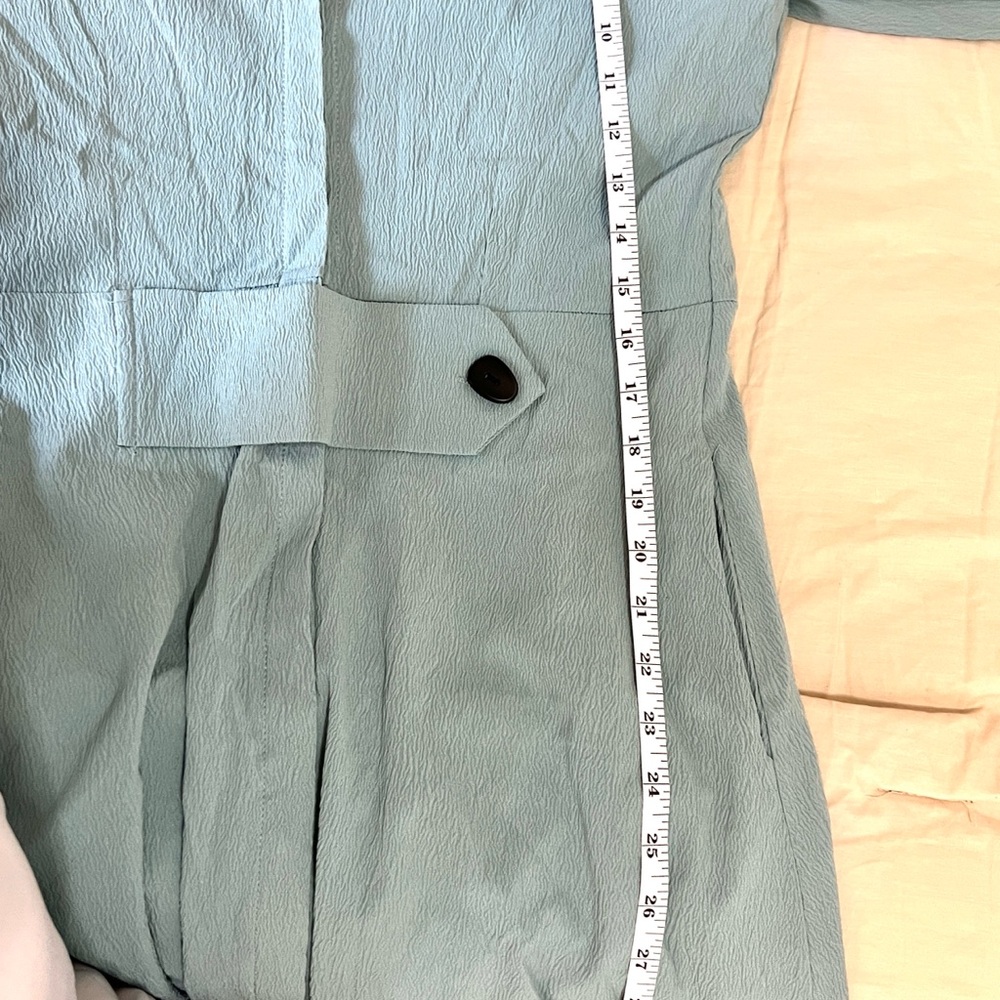 Contemporary Seafoam Collared Popover Dress Side Slits Pockets Long Sleeve Size - Picture 9 of 10
